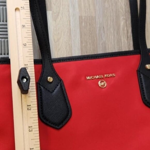 New Michael Kors Eva Top Zip Multi Pocket Small Tote Black Red NS Read - Picture 6 of 13